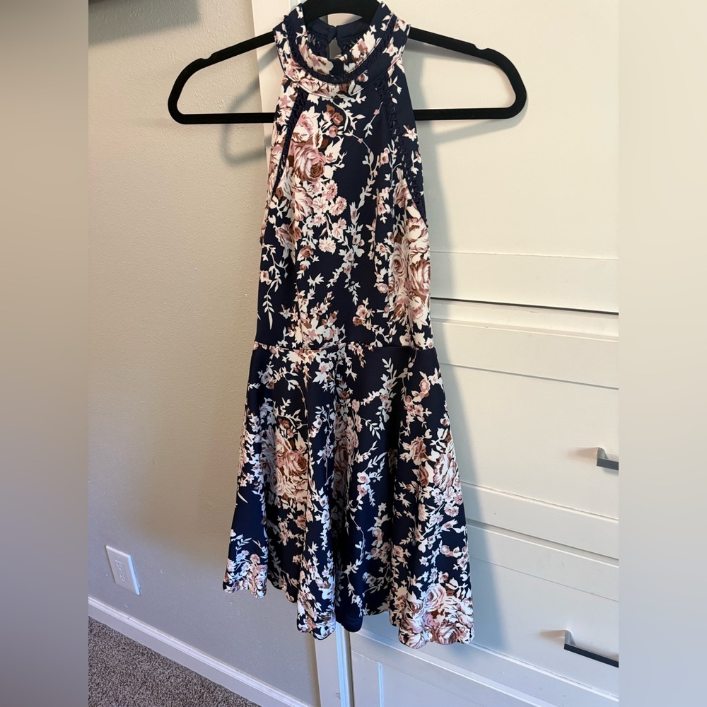 B Darlin Navy Floral Halter Dress